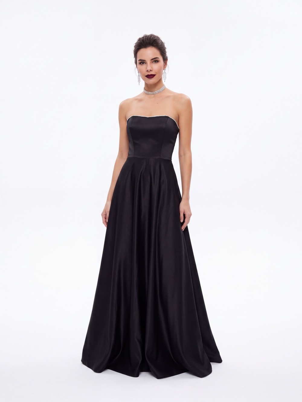 Vintage y2k Charlotte Russe Strapless Evening Gown Rhinestone Trim Formal goth